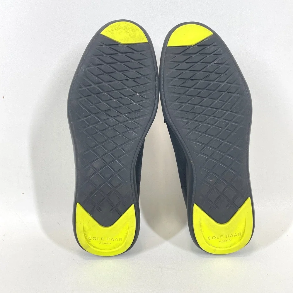 Cole Haan Grand W20962 Black Leather Suede Neon Yellow Penny Loafers Womens 9B
